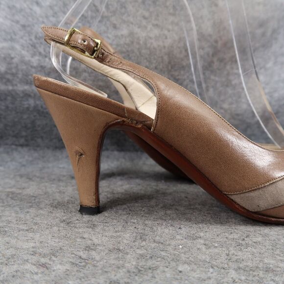 Bally Shoes Womens 7 Slingback Pump Peep Toe Heels Leather Fashion Classic Retro - Picture 2 of 16